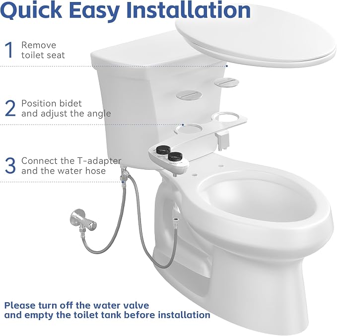 WATERLACE Bidet Attachment for Toilet Seat Water Pressure - Non Electric Bidets Self Cleaning Sprayer - Dual Nozzle Bidet Attachments Toilets Spray - Adjustable Bidets Wash Butt Cleaner for Bathroom