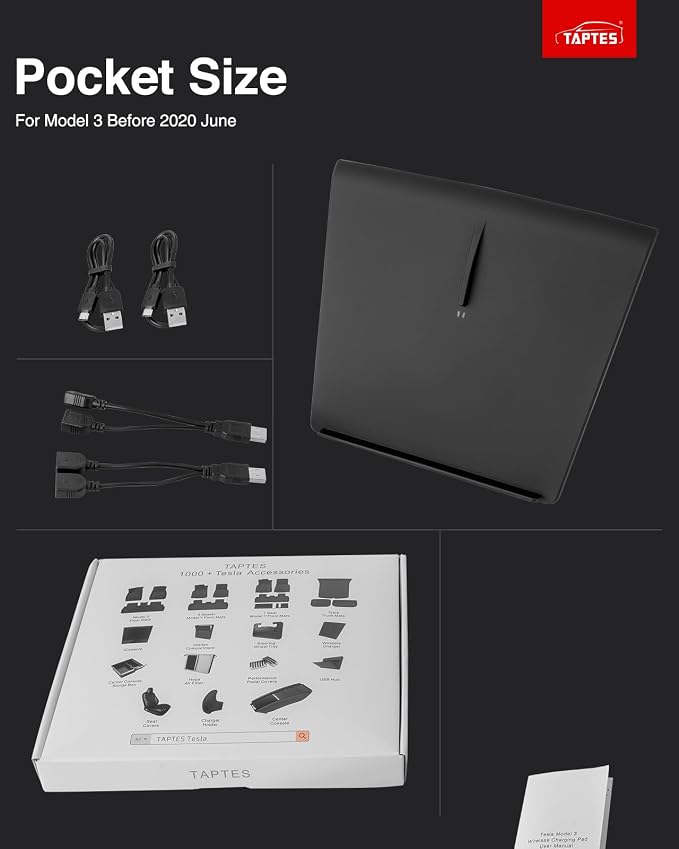 TAPTES for Tesla Model 3 Wireless Charger [2020 Version], Wireless Phone Charging Pad M3 Accessories for iPhone 14/13/12Pro/12/Enabled Phones-Compatible for Tesla Model 3(Before Jun 2020)