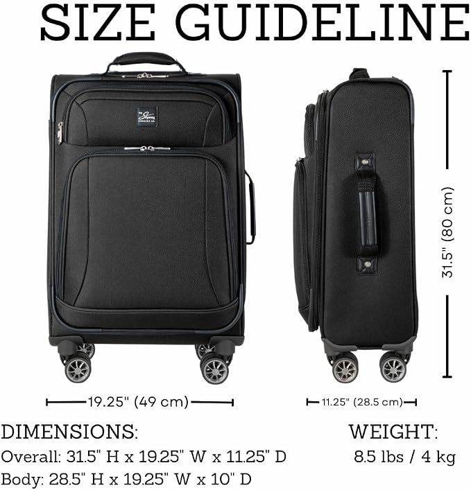 Skyway Epic Softside Large Checked Luggage - Lightweight Suitcase with Wheels | TSA Approved Travel Bag | Spinner Suitcase | Large Luggage Set with Telescoping Handle, 28 inch, Black