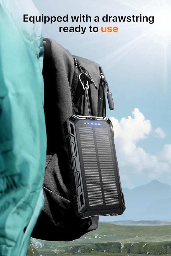 Solar Power Bank,49800mAh Portable Charger Wireless Charging USB-C 15W Fast Charging with 4 Built-in Cables LED Flashlight Battery Pack Compatible with iPhone, iPad, Galaxy, Perfect for Camping/Hiking