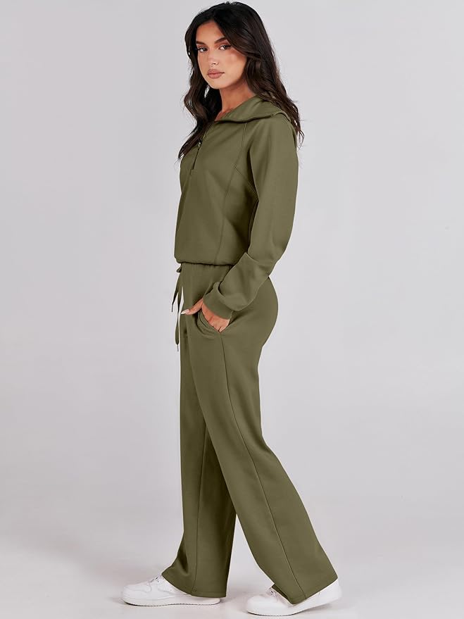 ANRABESS Women’s 2 Piece Outfits Half Zip Sweatshirt & Wide Leg Pants Airport Travel Lounge Matching Sets Sweatsuits Clothing