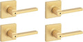 Kwikset Casey Interior Square Privacy Door Handle with Lock, Door Lever for Bathroom and Bedroom, Satin Brass, Reversible Keyless Push Button Lock Door Lever, 4 Pack
