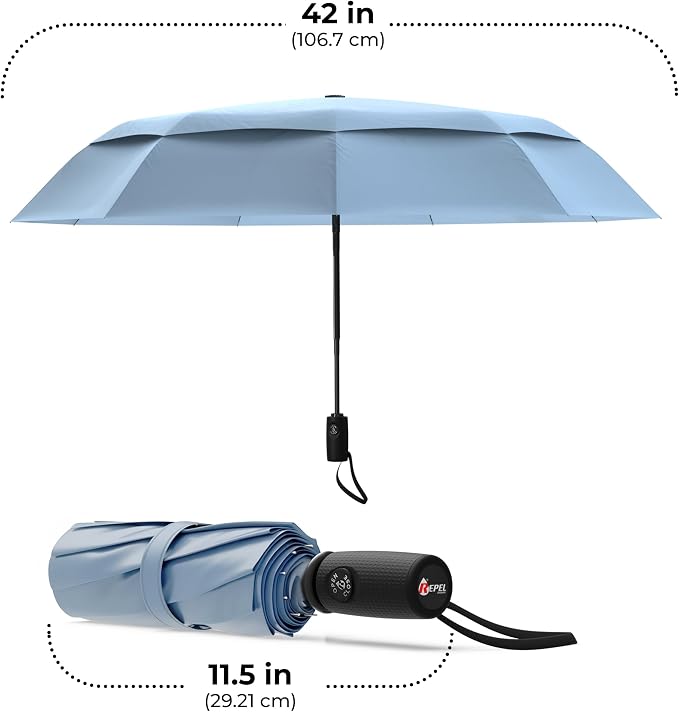 Repel Windproof Travel Umbrella - Compact & Withstands Winds up to 100MPH , Strongest Premium Auto Folding Umbrella for Rain and Sun - Durable, Light & Portable for Women & Men , Fits Backpack & Cars