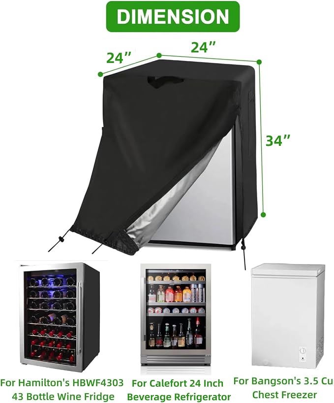 Mini Refrigerator Cover for 24 Inch Wine Fridge & 3 Cu Ft Beverage Freezer | 24x24x34,Waterproof Dustproof Heavy Duty Oxford Fabric,for Most 24 Inch 3.0 Cubic Feet Small Wine Cooler for Outside