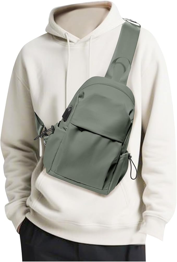 SEAFEW Green Sling Crossbody Backpack Shoulder Bag for Men Women - Small One Strap Sling Bag Fanny Pack Daypack, Waterproof Nylon Chest Bag for Motorcycle Hiking Travel Gym Sport