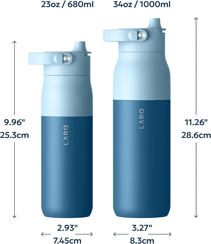 LARQ Swig Top — Insulated Stainless Steel Water Bottle with Straw, Detachable Silicone Handle, Vacuum 24h Cold, BPA-Free Metal Bottle for Gym, Travel, Office, Wide Mouth for Ice — 34 oz, Amalfi Blue