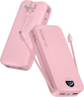 citicr Portable Charger 20000mAh PD20W w/Built-in Cables & Wall Plug Pink | High capacity, Fast charging, Built-in wall plug, LED display, Charge 5 devices at once, Pass through charging, TSA approved