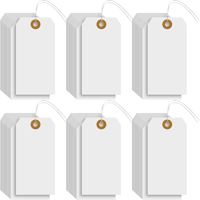 Sayglossy 1000 Pcs Blank Manila Shipping Tags with Wire 4 3/4" x 2 3/8" Paper Hang Luggage White Price Asset Gift Label Tags