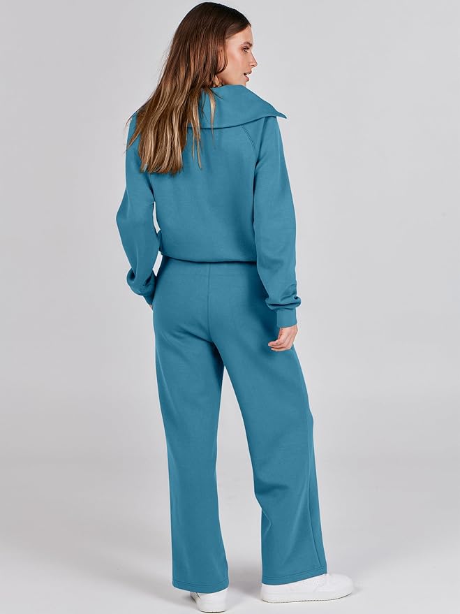 ANRABESS Women’s 2 Piece Outfits Half Zip Sweatshirt & Wide Leg Pants Airport Travel Lounge Matching Sets Sweatsuits Clothing