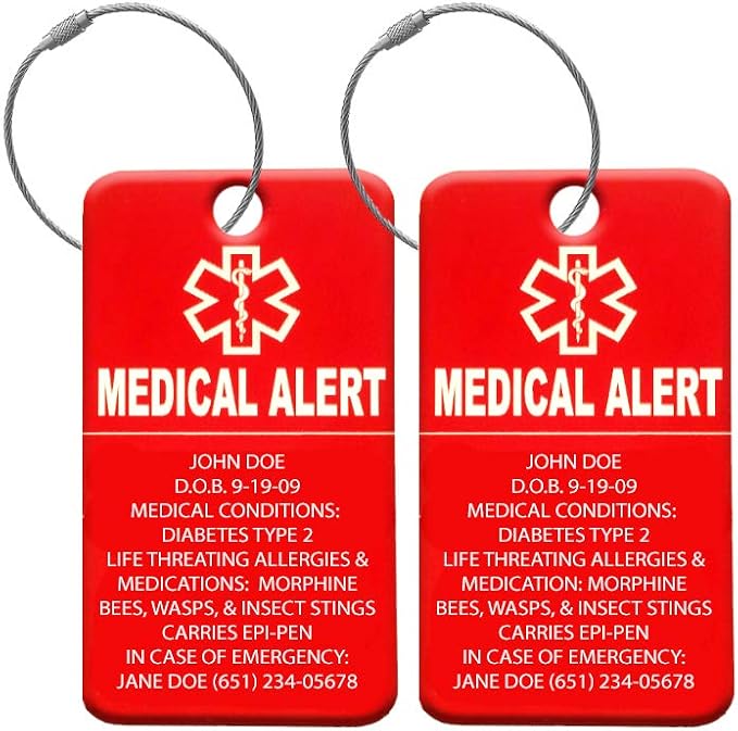 Universal Medical Data Medical Luggage Tags – Custom Engraved Waterproof & Durable – Acrylic Personalized ID for CPAP Bag, Suitcases, Backpacks & Strollers – Medic Bag Tag for Air Travel – Pack of 6