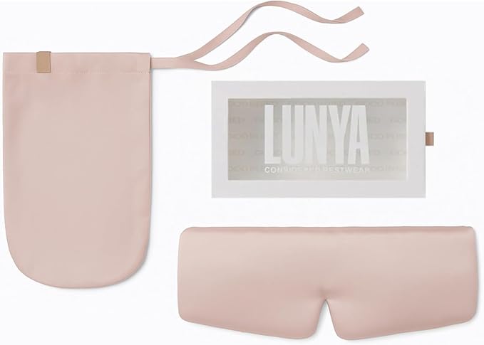 Lunya Sleep Mask with Box - Washable Silk Sleeping Mask and Headband for Beauty Routines - Thermoregulating Comfort - Delicate Pink - Large
