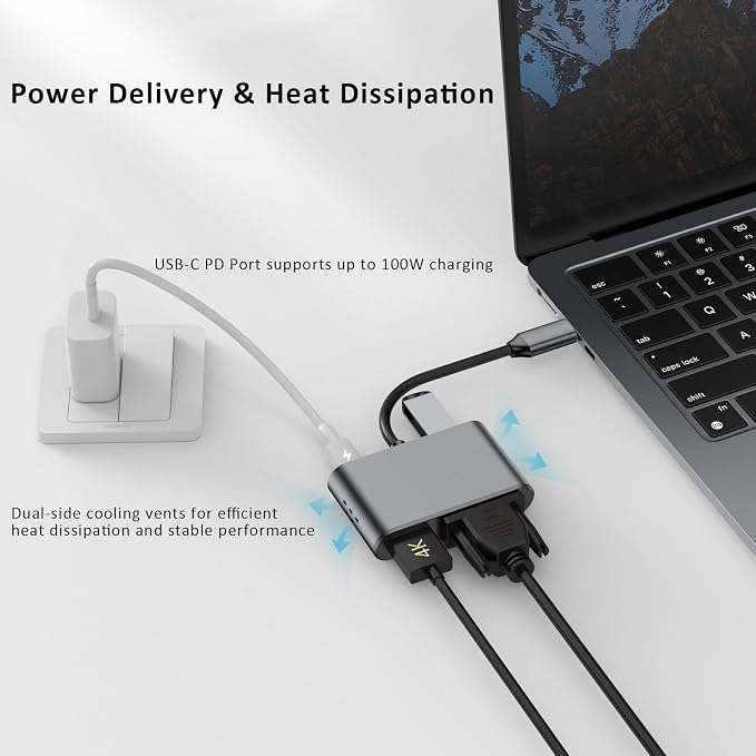 USB C Hub, 4 in 1 USB C Adapter with 4K HDMI, VGA, USB A 3.0, USB C 3.0, Compatible with MacBook, iPad, Laptops, Tablets, Smartphones and OTG Function Devices