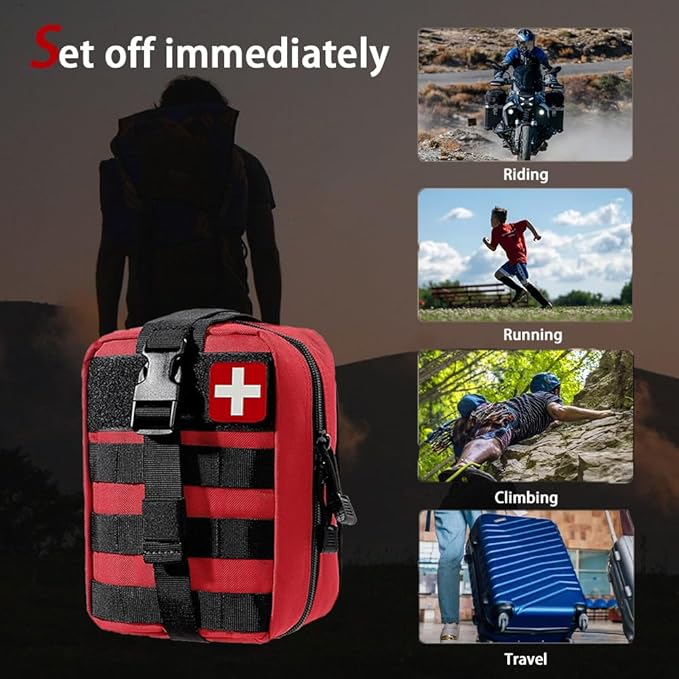 293Pcs/set - First Aid Kit Molle Pouches Emergency Survival Kit Suitable for Outdoor Activities, Home, School, Hiking, Car Travel and Camping - Quick Response First Aid Essentials (Red)