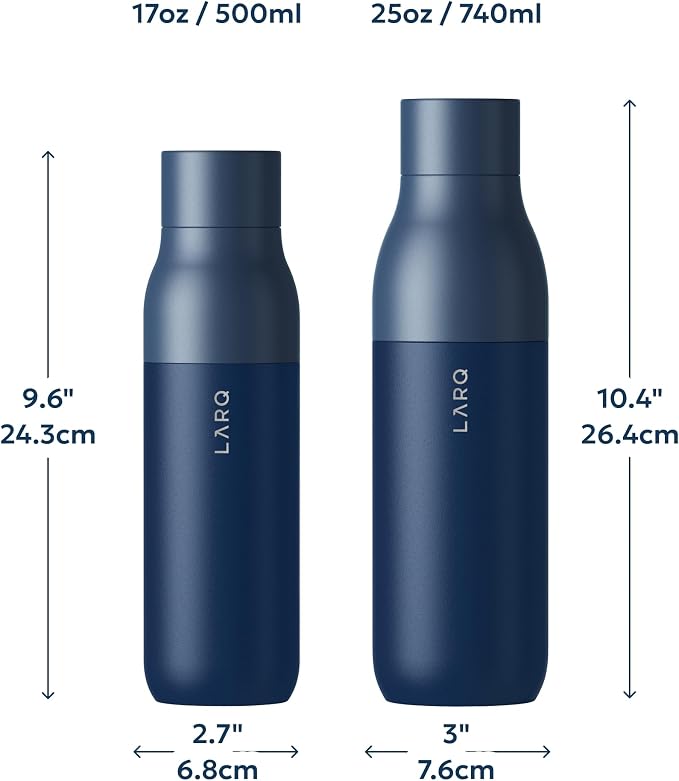 LARQ Twist Top — Reusable Insulated Stainless Steel Water Bottle, Metal Water Bottle for Men, Women, Kids, 100% Leakproof, BPA Free, No Straw — Travel, Gym, Office, School — 25 oz, Monaco Blue
