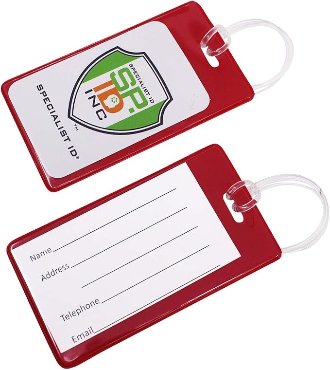 Bulk 25 Pack - Bright Backpack ID Luggage Tags for Student Identification Cards - School Name Badge Holder for Backpacks - Business Card Size with Clear Insert Window by Specialist ID(Red)