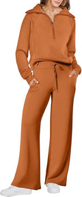 ANRABESS Women’s 2 Piece Outfits Half Zip Sweatshirt & Wide Leg Pants Airport Travel Lounge Matching Sets Sweatsuits Clothing