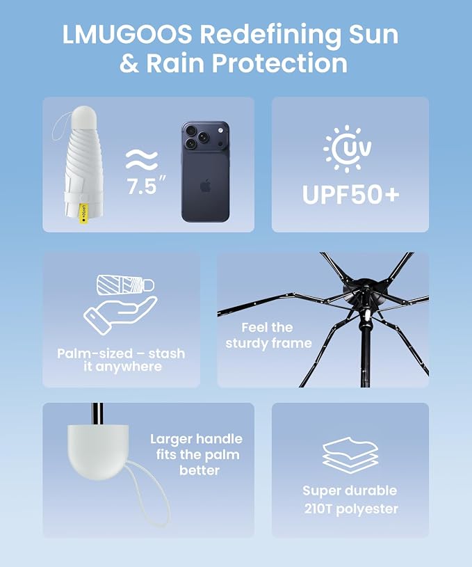 LMUGOOS 3 Pack Travel Mini Umbrella Small Compact, Portable Umbrella with UV Protection UPF 50+, Rainproof & Sunproof Folding Umbrella, Backpack & Pocket-Friendly