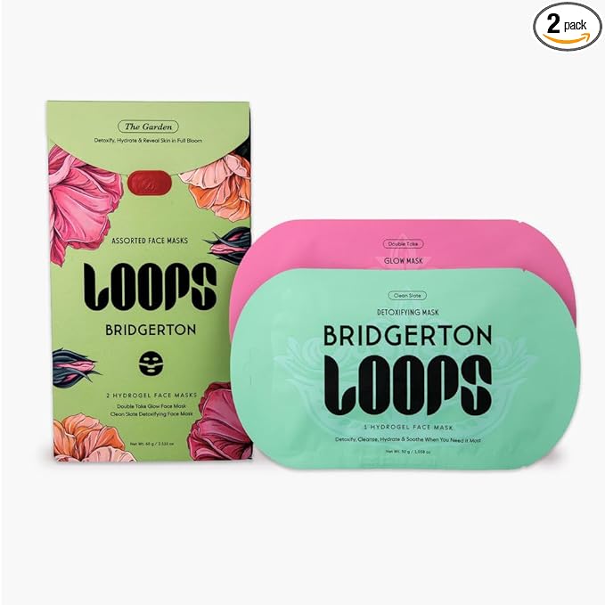 LOOPS Beauty Bridgerton™ NETFLIX In The Garden Set -The Best Korean Hydrogel Face Masks for Every Skin Moment Face Mask - 2 Hydrating Masks - Clean Slate and Double Take - All Skin Types, 2pc