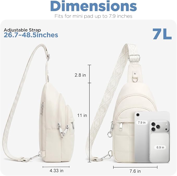 Anti Theft Sling Bag for Men & Women, Lightweight Puffer RFID Crossbody Bag for Travel, Commuting & City Walking, Hands-Free Everyday Essentials Bag White
