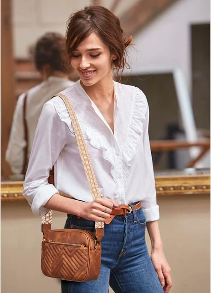 BOSTANTEN Quilted Crossbody Bags for Women Vegan Leather Purses Shoulder Handbags with Wide Strap