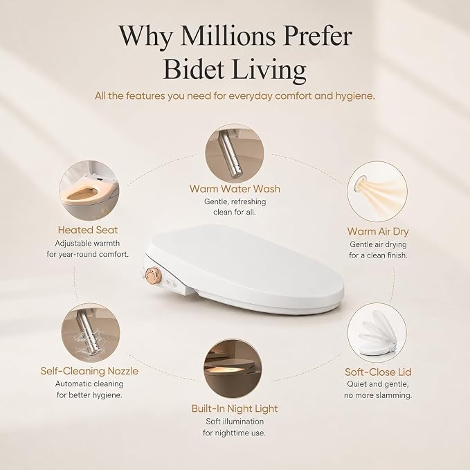 GAICOM Electric Bidet Toilet Seat, Elongated Remote Control, Heated Seat, Instant Warm Water, Warm Air Dryer, Front and Rear Wash, Self-Cleaning Nozzle, Night Light, Soft Close Lid