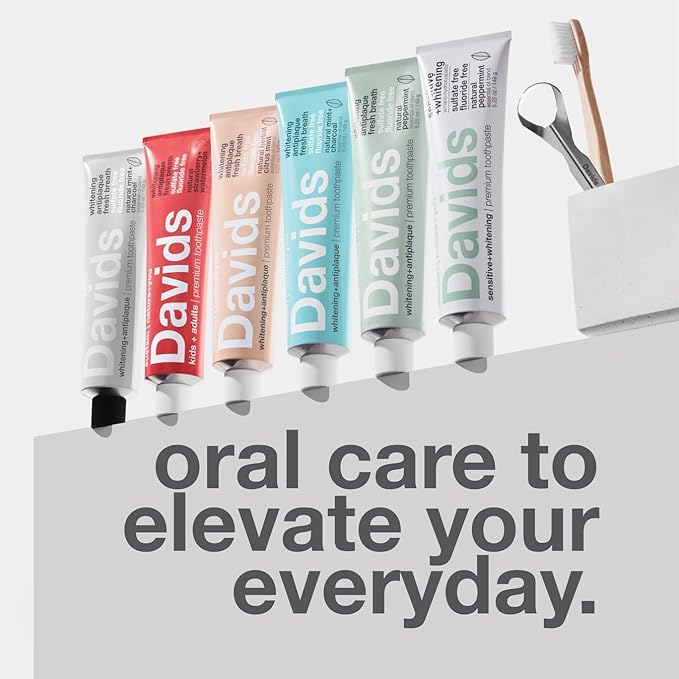 Davids Fluoride Free Toothpaste, Teeth Whitening, Antiplaque, SLS (Sulfate) Free, Promotes Enamel Health, Mouth & Gum Detox, EWG Verified, Peppermint, 5.25oz