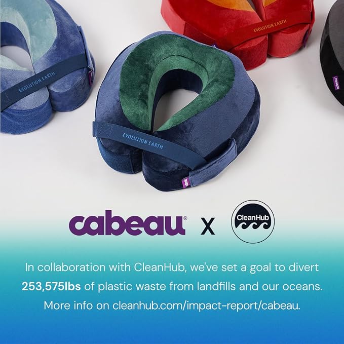 Cabeau Softest Neck Pillow for Travel – Evolution Earth Deluxe – 360° Head, Neck and Chin Support for Sleeping – Sustainable Memory Foam - Removable, Washable Cover with Compact Carrying Case (Fire)