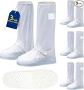 3Pair Reusable Waterproof Shoe Covers for Rain, Reflector Non-Slip Galoshes Overshoes for Women and Men, Durable Shoe Covers Waterproof for Mud, Cycling and Outdoor Travel (White, X-Large)
