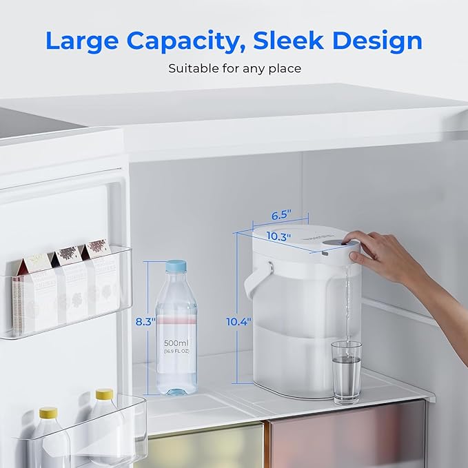 Waterdrop ED06W Electric Water Filter Pitcher, FreshTaste Rechargeable Dispenser, 17-Cup Instant Countertop Purifier, Reduce Chlorine, Lead, Copper, Purify, Soften Water, Does not Lower TDS, White