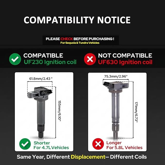Ignition Coil UF230& Spark Plug 4504 for Toyota 4Runner Tundra Sequoia LandCruiser/for Lexus GS430 GX470 LS430 LX470 LX570 SC430 4.3L 4.7L V8 Replaces#C1173 UF493 5C1196