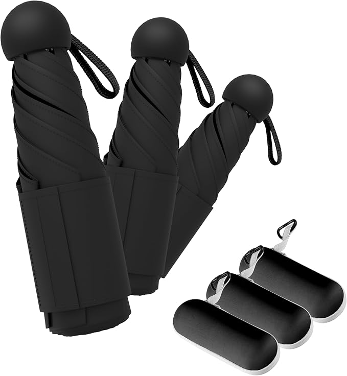 Travel Mini Umbrella Compact Small & Lightweight, UV Rain Protection, Pocket-Sized Folding Umbrellas with Quickdraw & Case for Men Women & Kids Backpack