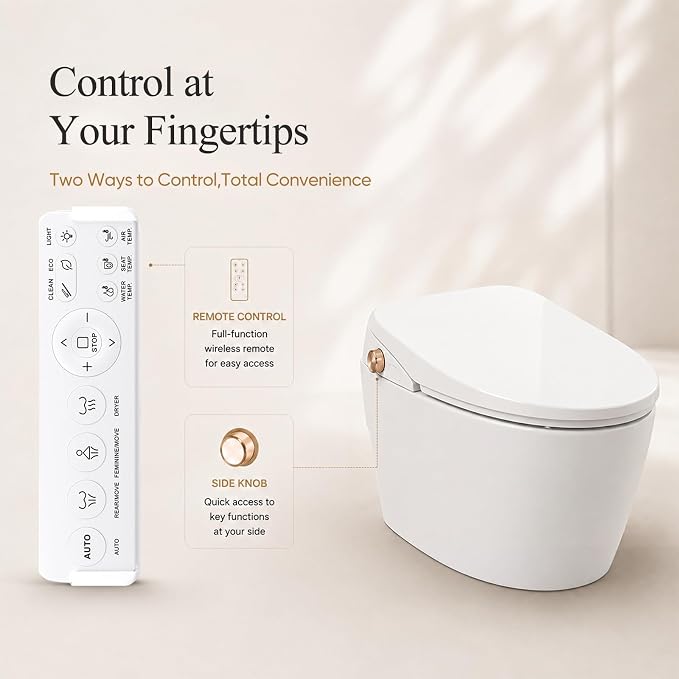 GAICOM Electric Bidet Toilet Seat, Elongated Remote Control, Heated Seat, Instant Warm Water, Warm Air Dryer, Front and Rear Wash, Self-Cleaning Nozzle, Night Light, Soft Close Lid