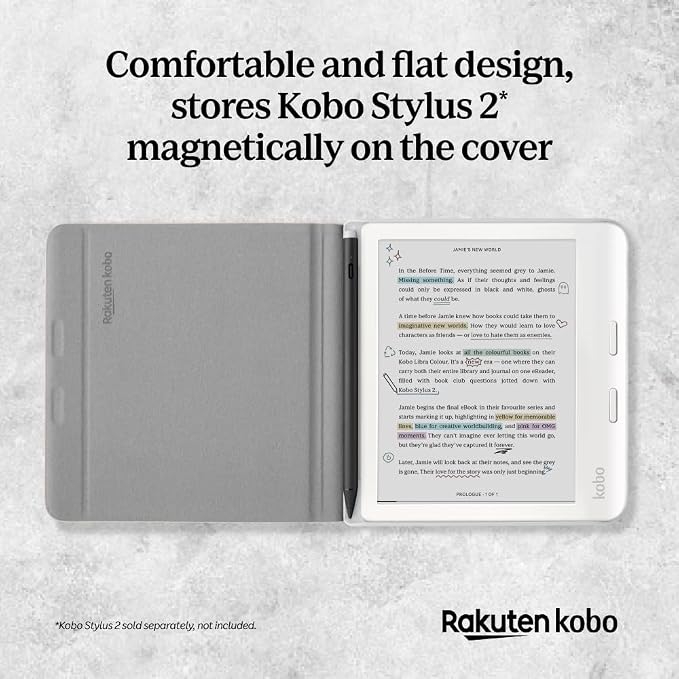 Kobo Libra Colour SleepCover Case | Black Notebook | Sleep/Wake Technology | Built-in 2-Way Stand | Vegan Leather | Compatible with 7” Kobo Libra Colour eReader