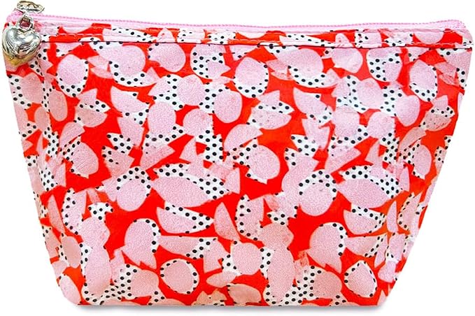 Jacaranda Living Small Cosmetic Bag - Water-Resistant, PVC-Lined, Compact & Travel Ready Make Up Bag, Easy to Clean - Pebble Polka Dot