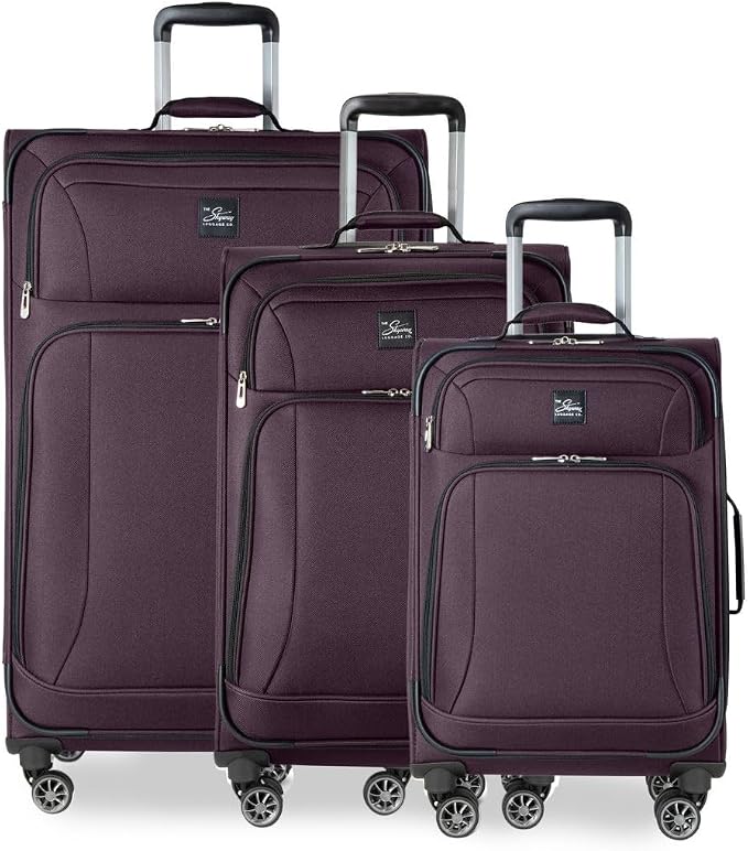 Skyway Epic Softside 3-Piece Luggage Set - Lightweight Suitcase with Wheels | TSA Approved Travel Bag | Spinner Suitcase | Luggage Set with Telescoping Handle, 20", 24" & 28", Plum