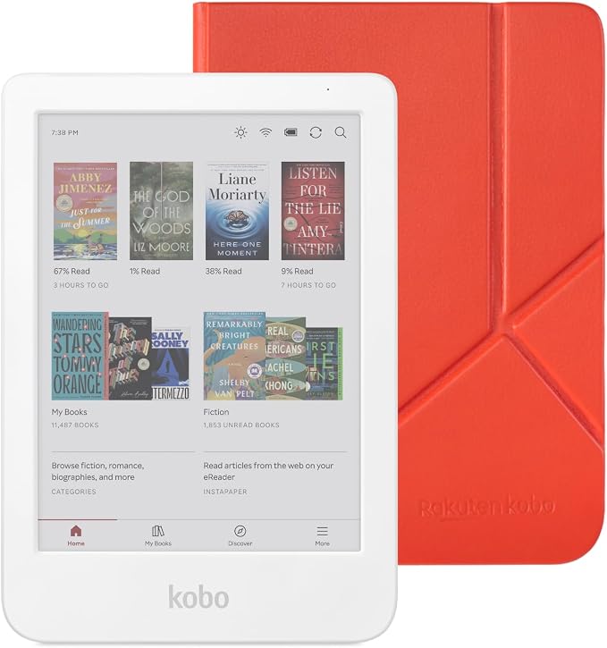 Kobo Clara Colour eReader (White) with Case Bundle (Cayenne Red SleepCover, Case Bundle)