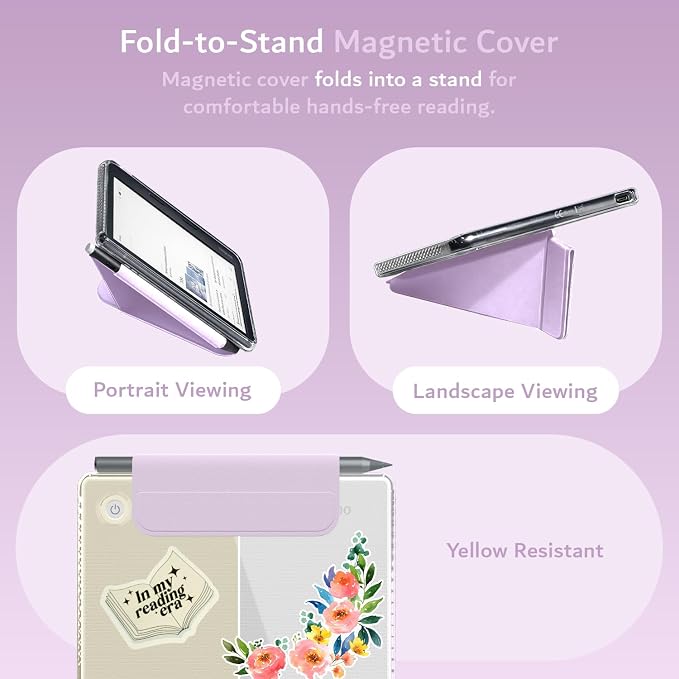 TUDIA M-FLIP Detachable Clear Magnetic Case for Kobo Libra Colour (2024) - [Auto Wake/Sleep] Shockproof Slim Transparent Back Magnetic Fold Cover with Stylus Holder (Purple)