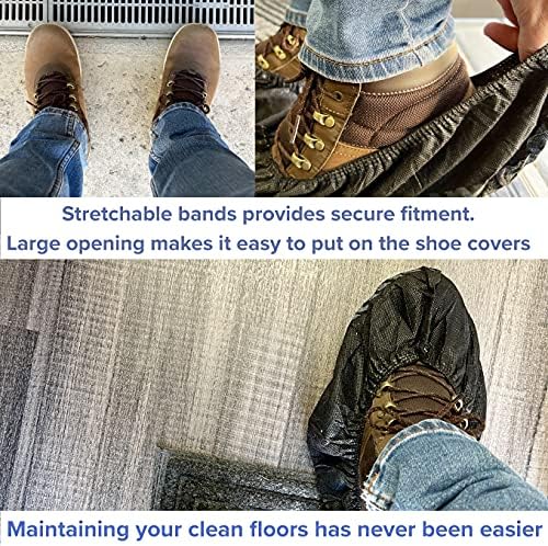INNOVATIVE HAUS 100 Pack Extra Large Disposable Boot and Shoe Covers - Black and Blue Non-Slip, Water Resistant, Indoor Use