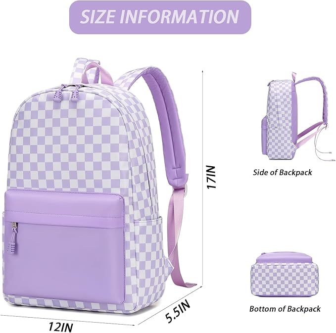 mezhsa Boy School Backpack Elementary Middle Lightning Bookbag Laptop Teenager Waterproof Lightweight 17 Inches (6Purple Square)