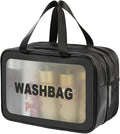DAPOWER Travel Toiletry Bag for Women and Men, Matte Translucent Toiletry Bag with Handy Handle, Makeup Cosmetic Organizer Bag for Travel Toiletries Accessories (Black-XL)