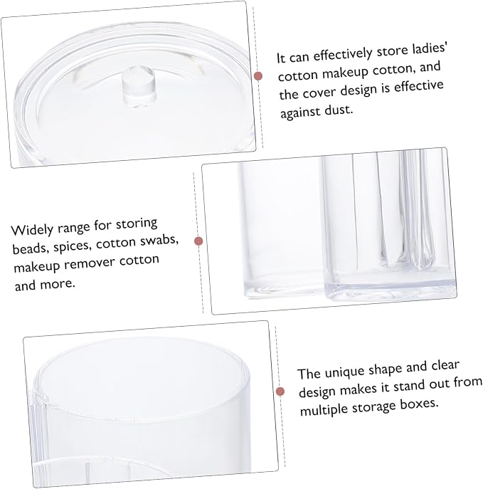 GLEAVI Triple Compartment Cotton Swab Dispenser Acrylic Makeup Organizer Lid for Bathroom and Vanity Storage