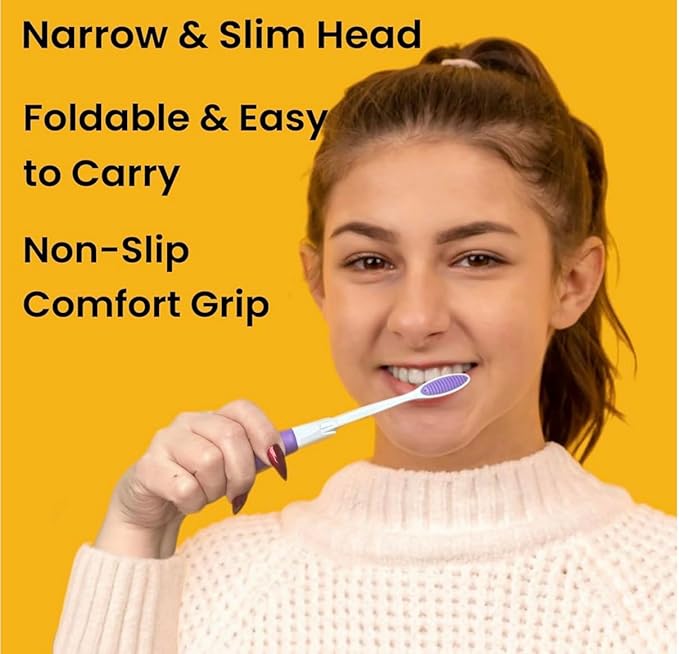 Pack of 2pc Comfort Hold Travel Toothbrush On The Go Folding Medium Bristle Brushes Compact Size Ergonomic Foldable Tooth Brush Camping Gym School Locker Backpack TSA Approved - Assorted Colors