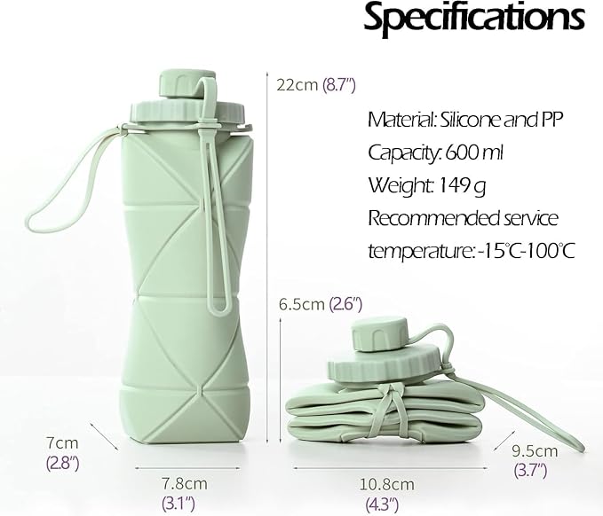 Folding Silicone Water Bottle Sports Water Bottle Outdoor Travel Portable Water Cup Running Riding Camping Hiking Kettle - 600 Ml - (po1), Blue