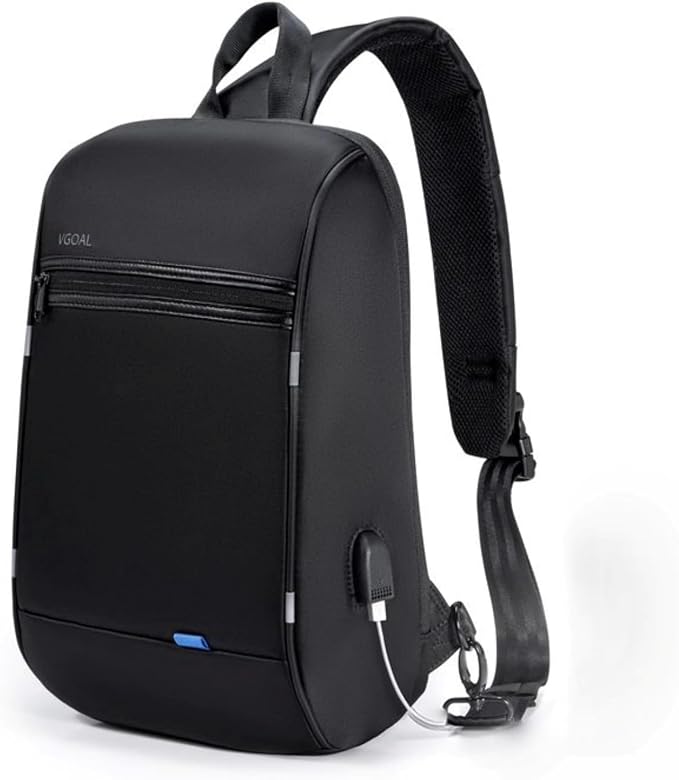 Kingsons 13" Anti-Theft Laptop Sling Backpack. Waterproof nylon, USB port. Ideal for travel, hiking, camping. (FG6301-Black)