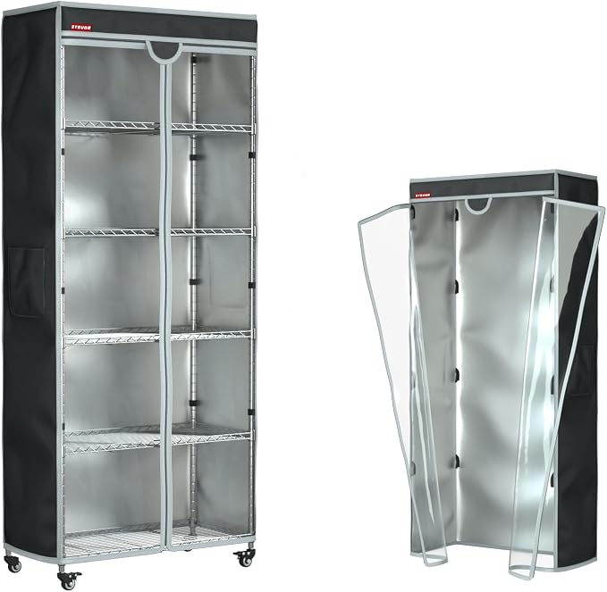 Wire Rack Cover, Fits 42"x19"x72" Metal Shelving | Waterproof Dustproof Cover for Wire Shelf & Clothes Rack, Clear PVC Front & T-Zipper (No Shelves,Black)