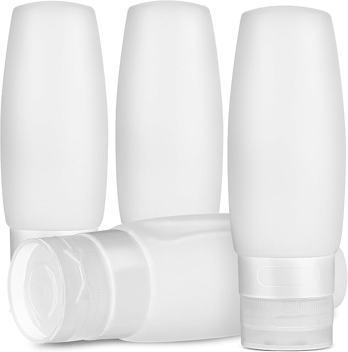 Healeved 4 Oz Silicone Travel Bottles for Toiletries Set of 4 Leak Proof Refillable Squeeze Bottles Portable Containers for Shampoo Conditioner Lotion