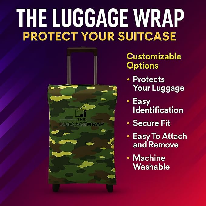 Medium Confident Camouflage Water-Resistant Luggage Covers for Suitcase TSA Approved for 24"-26" - Durable Patented Design Suitcase Covers for Luggage, Fundas para Maletas, Travel Accessories