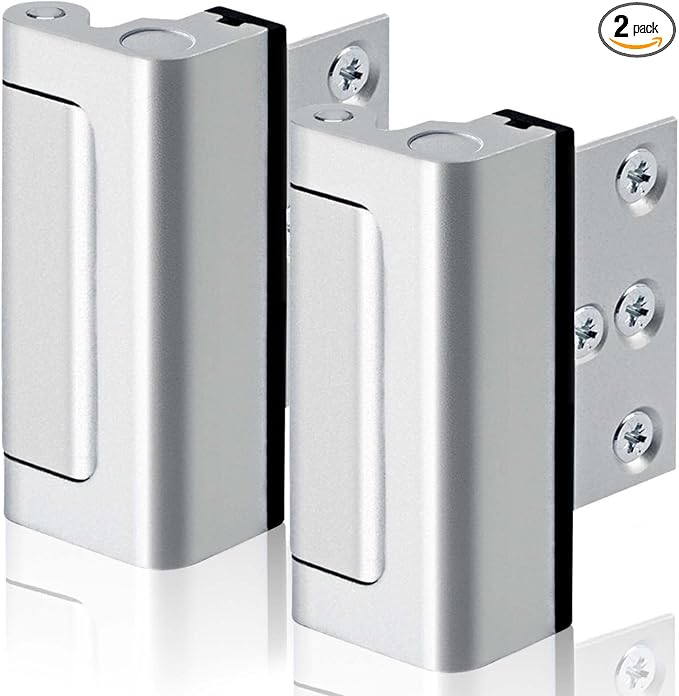 GreaTalent 2PACK Home Security Door Reinforcement Lock Childproof, Add High Security to Home Prevent Unauthorized Entry, Aluminum Construction Finish, Frame Lock, Silver