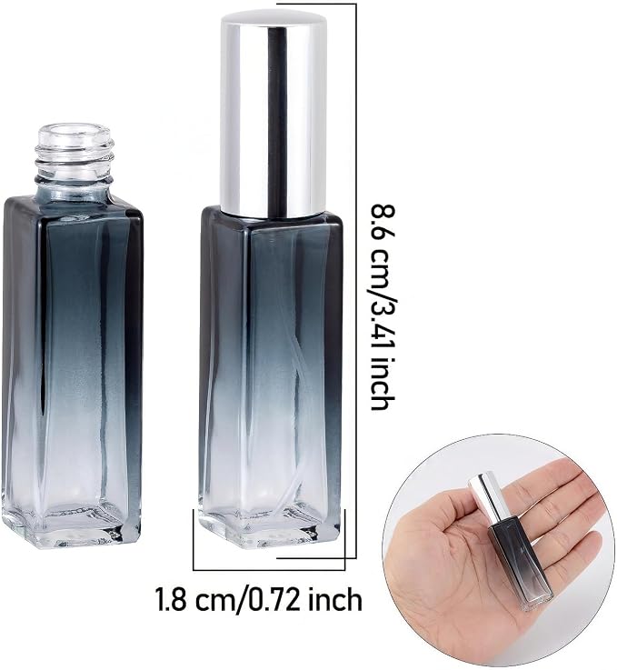 45Pcs 10mL Small Travel Spray Bottles - Leak Proof Refillable Mini Glass Spray Bottle for Essential Oils, Perfume, Skincare, Empty Gradient Square Fine Mist Container with Silver Lid