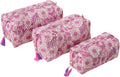 Saffron Marigold Quilted Makeup Bag Set of 3, Hand Block Printed Cotton Cosmetic Bags for Women, Waterproof Lined Travel Toiletry Bag, Coquette Floral Aesthetic, Handmade Gift, Lavendar & Rose Milk